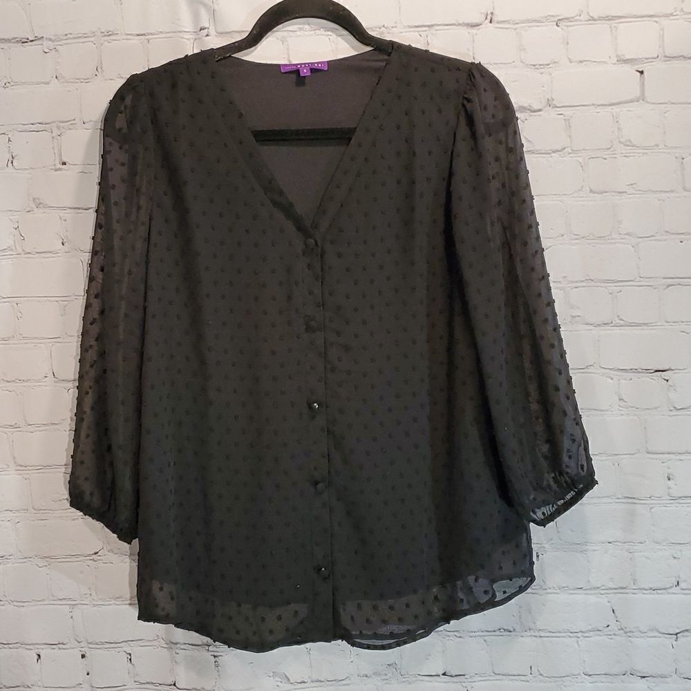 West Kei black embossed polka dot blouse size S
